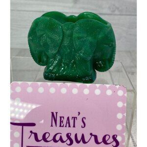 Summit Art Glass  #544 2 Headed Elephant Teal Glass Toothpick Holder Figurine